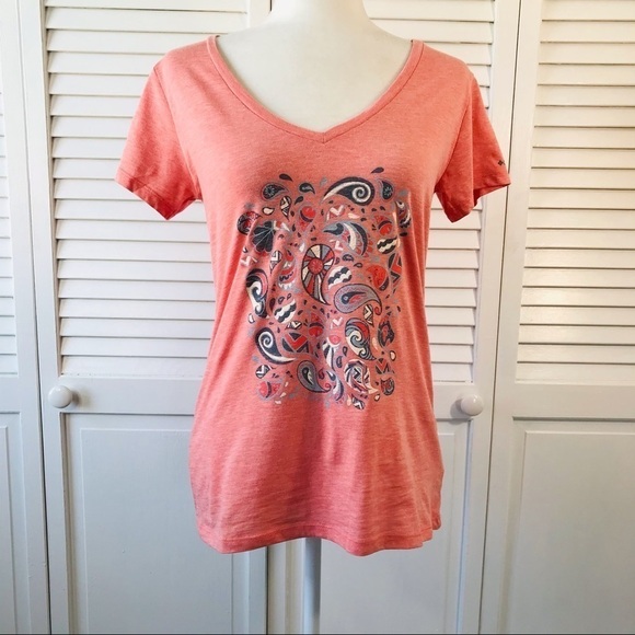 COLUMBIA Coral V-Neck Short Sleeve Tee - Picture 1 of 8